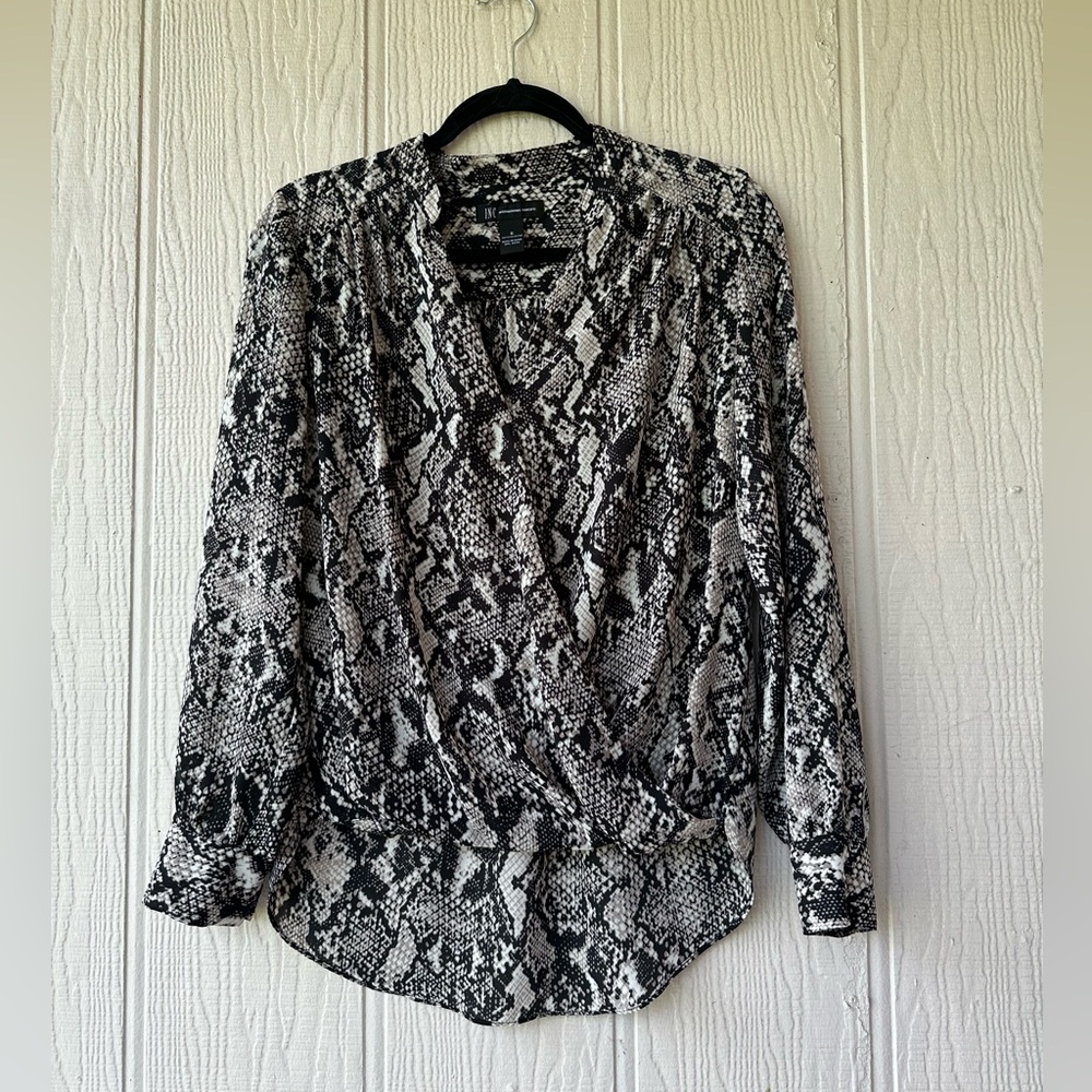 INC Animal Print Faux Wrap Blouse